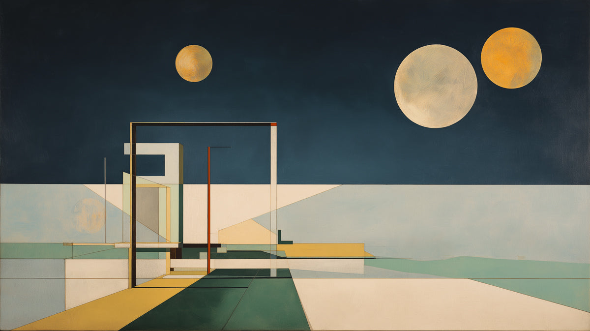 Abstract Modernist Landscape Wallpaper | Geometric Forms & Cosmic Elements