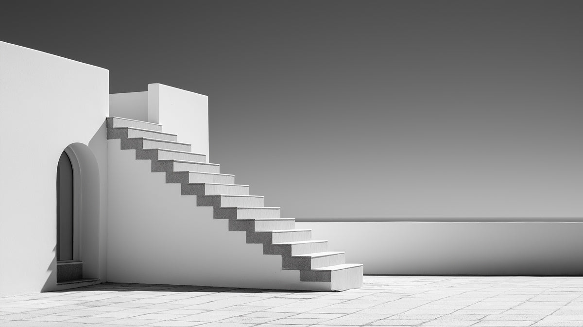 Minimalist White Staircase Wallpaper | Abstract Architectural Simplicity
