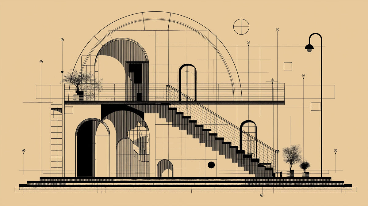 Architectural Blueprint Abstract Wallpaper | Modern Geometric House Design