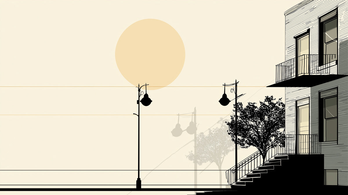 Minimalist Urban Sunset Wallpaper | Abstract City Silhouette with Full Moon