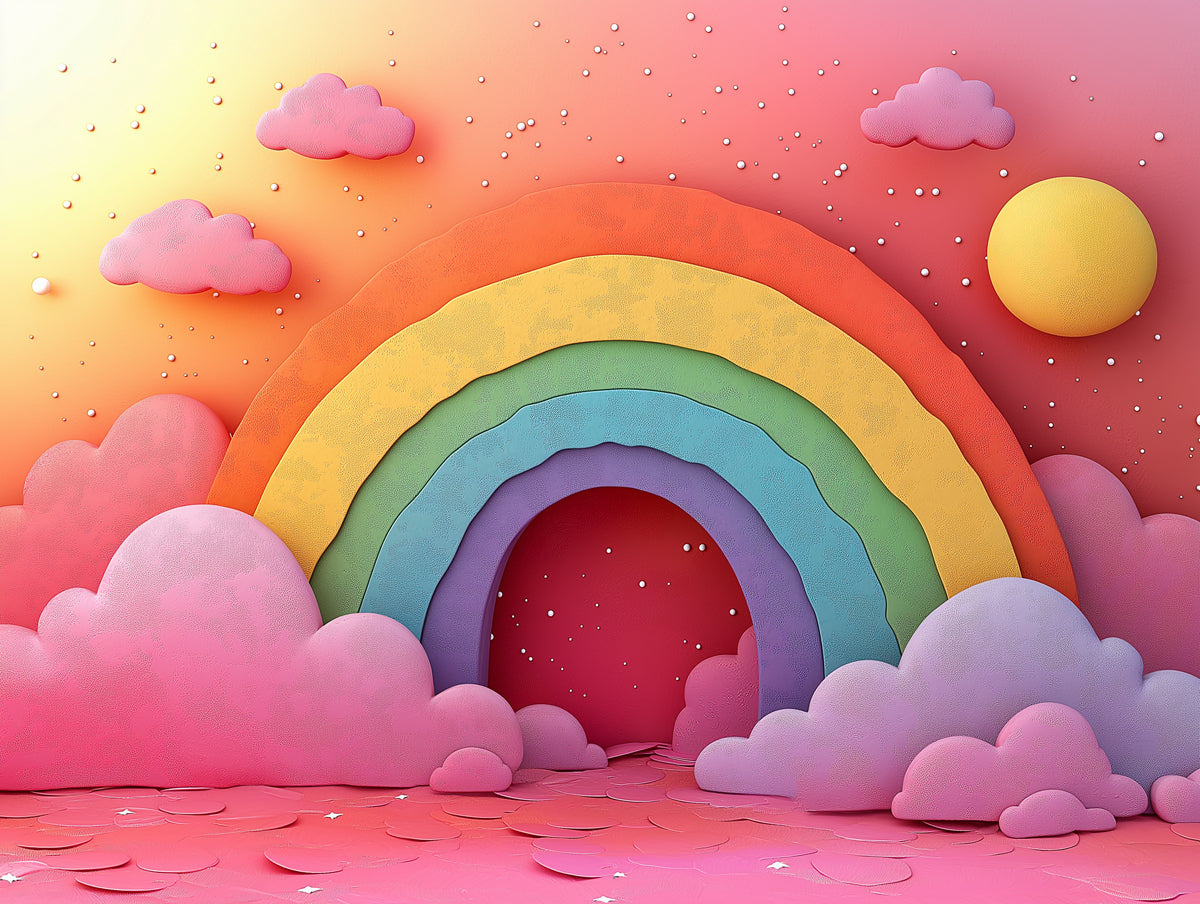 Rainbow and Cloud Mural Wallpaper in Child's Room | Various Bright Colors (Pink, Yellow, Blue, etc.) Rainbow