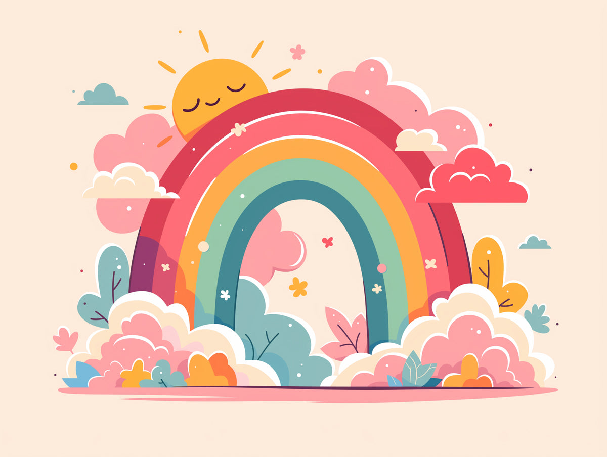 Rainbow and Cloud Mural Wallpaper in Child's Room | Various Bright Colors (Pink, Yellow, Blue, etc.) Rainbow -2