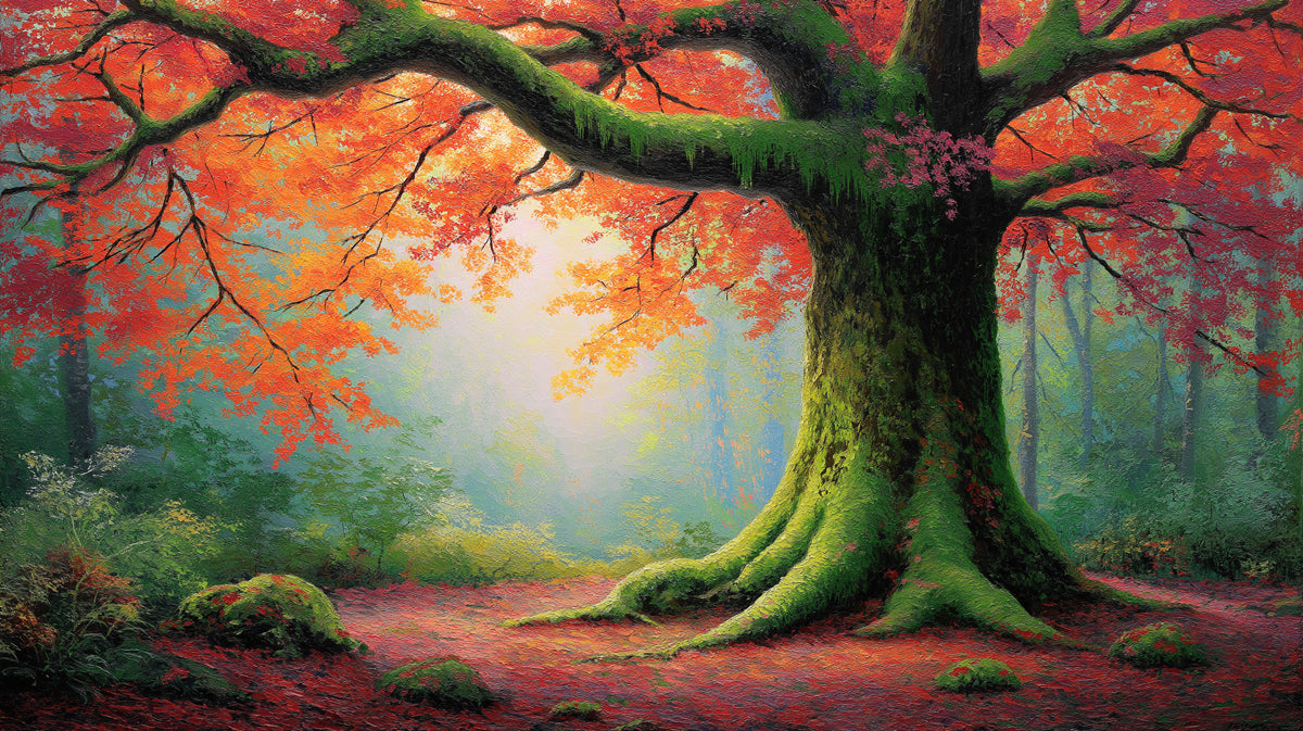 Vibrant Autumn Forest Majesty Wallpaper | Richly Textured Tree Art