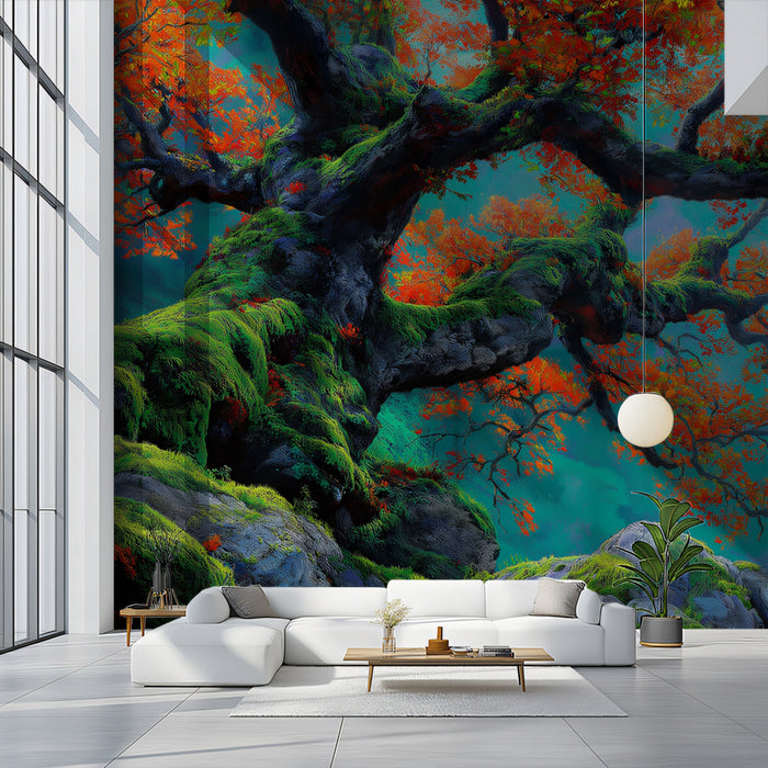 Enchanted Autumn Forest Mural Wallpaper | Vibrant Tree Landscape