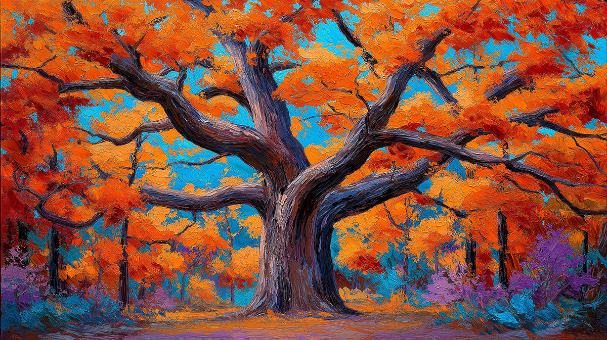 Abstract Autumn Forest Mural Wallpaper | Vibrant Impressionistic Tree Art