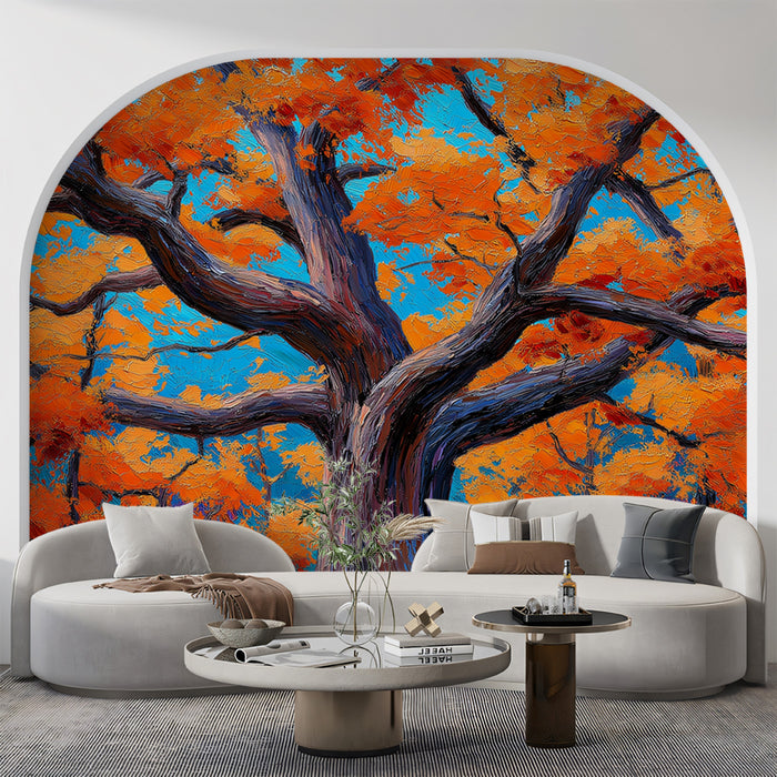 Abstract Autumn Forest Mural Wallpaper | Vibrant Impressionistic Tree Art