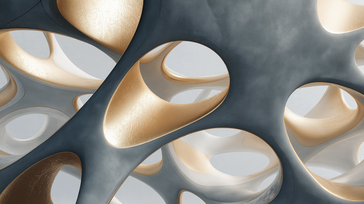 Abstract Golden & Grey Organic Forms Mural Wallpaper | Luxurious Cellular Design