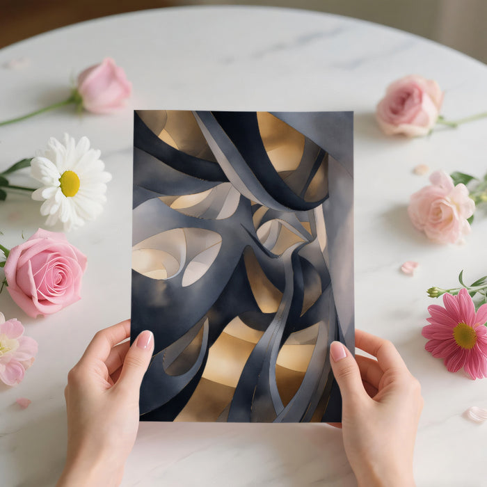 Abstract Golden & Grey Cavern Mural Wallpaper | Mystical Architectural Form Art