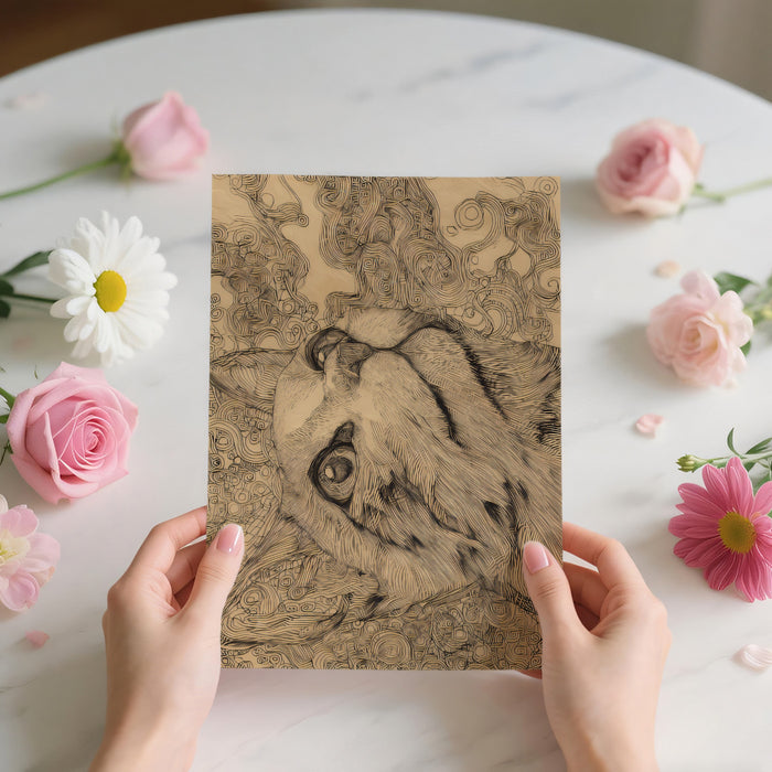 Intricate Cat Line Art Mural Wallpaper | Detailed Feline Sketch with Swirling Patterns