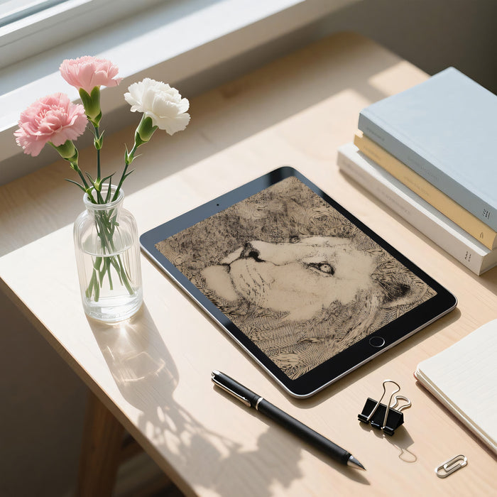Regal Lion Line Art Mural Wallpaper | Detailed King of the Jungle Sketch with Swirling Patterns