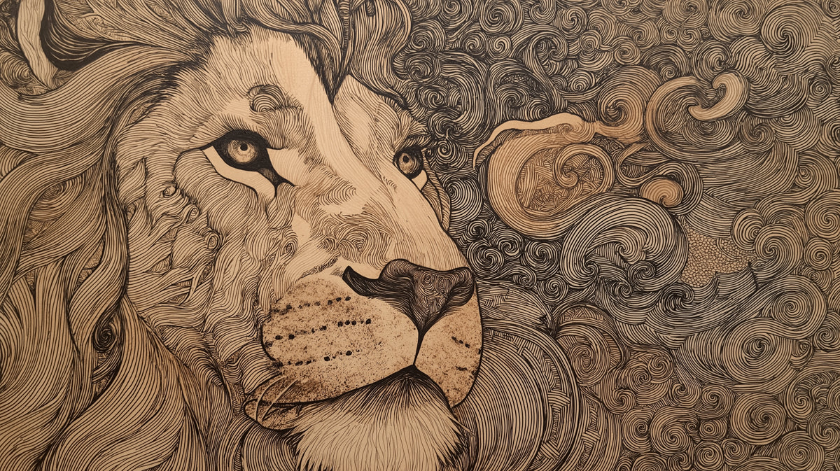Expressive Lion Line Art Mural Wallpaper | Detailed King of the Jungle Sketch