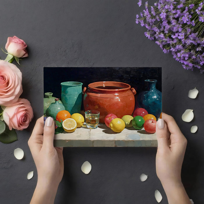 Classic Still Life with Fruits & Vases Mural Wallpaper | Timeless Oil Painting Art