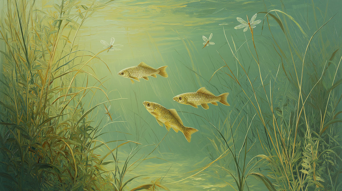 Tranquil Underwater Fish Scene Mural Wallpaper | Peaceful Aquatic Art with Dragonflies
