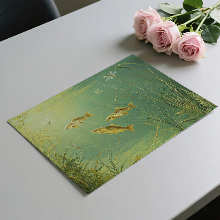 Tranquil Underwater Fish Scene Mural Wallpaper | Peaceful Aquatic Art with Dragonflies