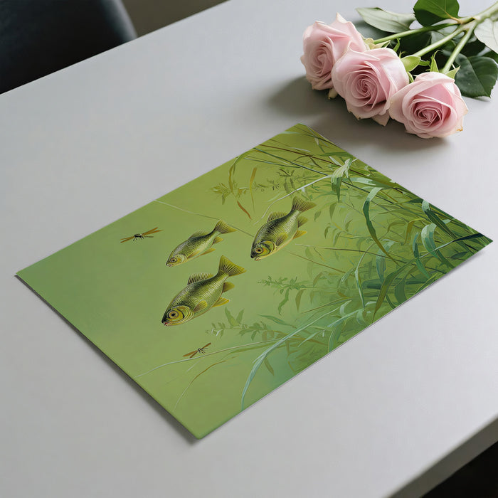 Golden Carp Pond Mural Wallpaper | Serene Aquatic Art with Dragonflies