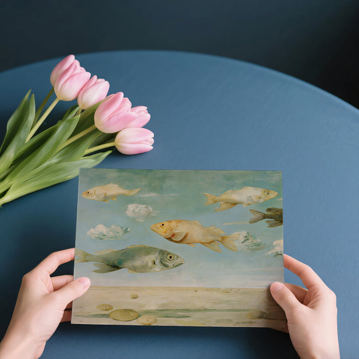 Fish in the Sky Painting Mural Wallpaper | Surreal Landscape with Clouds