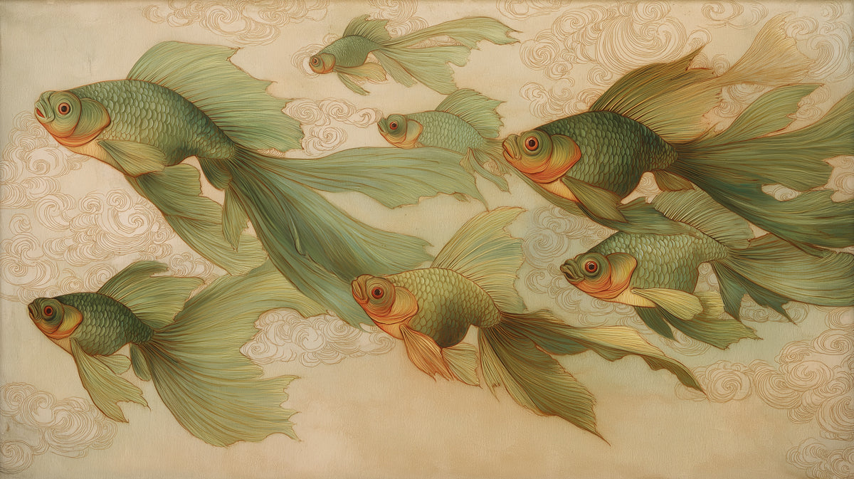 Ethereal Fish in the Sky Mural Wallpaper | Surreal Painting with Koi & Clouds