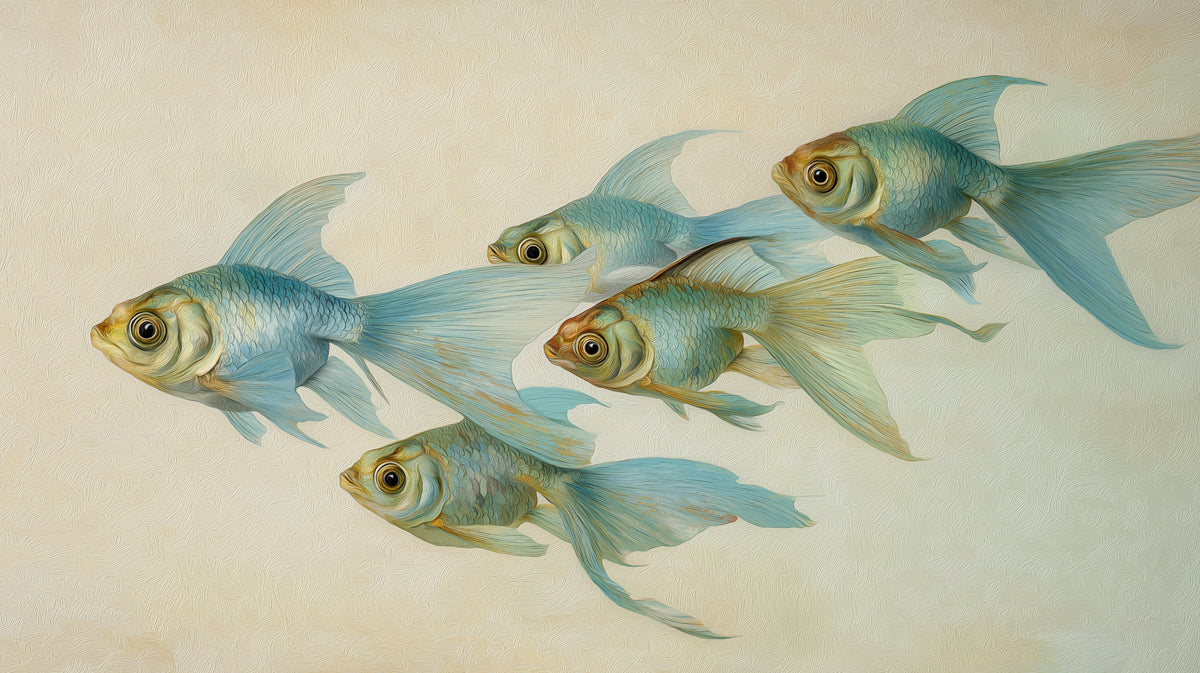 Floating Fish Dreamscape Mural Wallpaper | Surreal Painting with Blue Koi