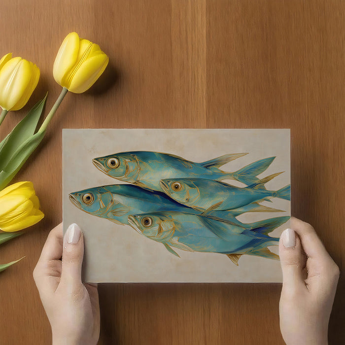 Blue Fish School Painting Mural Wallpaper | Serene Aquatic Art