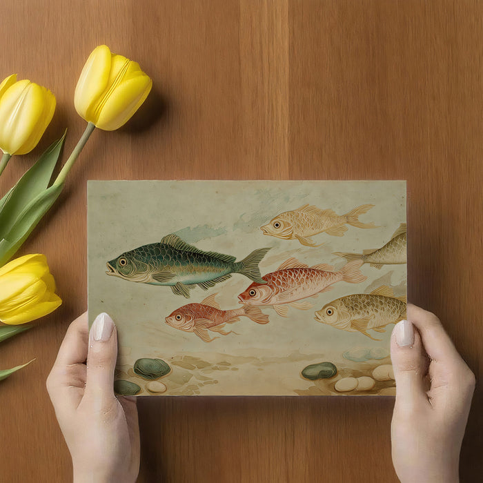 Vintage Fish School Painting Mural Wallpaper | Classic Aquatic Art