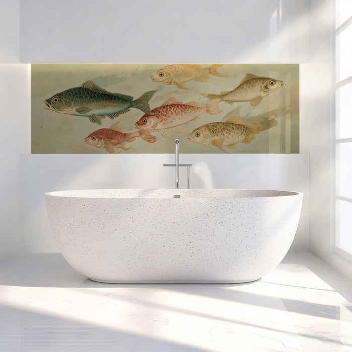 Vintage Fish School Painting Mural Wallpaper | Classic Aquatic Art