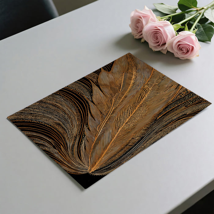 Abstract Golden Feather Art Mural Wallpaper | Luxurious Line Art with Shimmering Accents