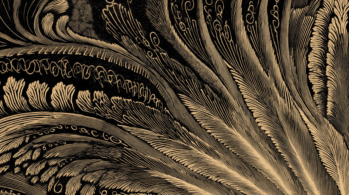 Abstract Golden Feathers Mural Wallpaper | Luxurious Line Art with Intricate Patterns