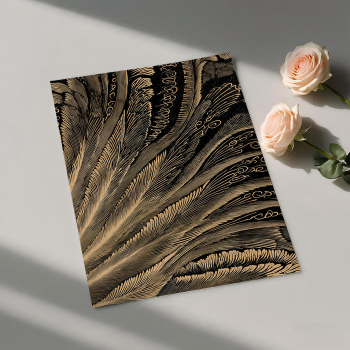 Abstract Golden Feathers Mural Wallpaper | Luxurious Line Art with Intricate Patterns