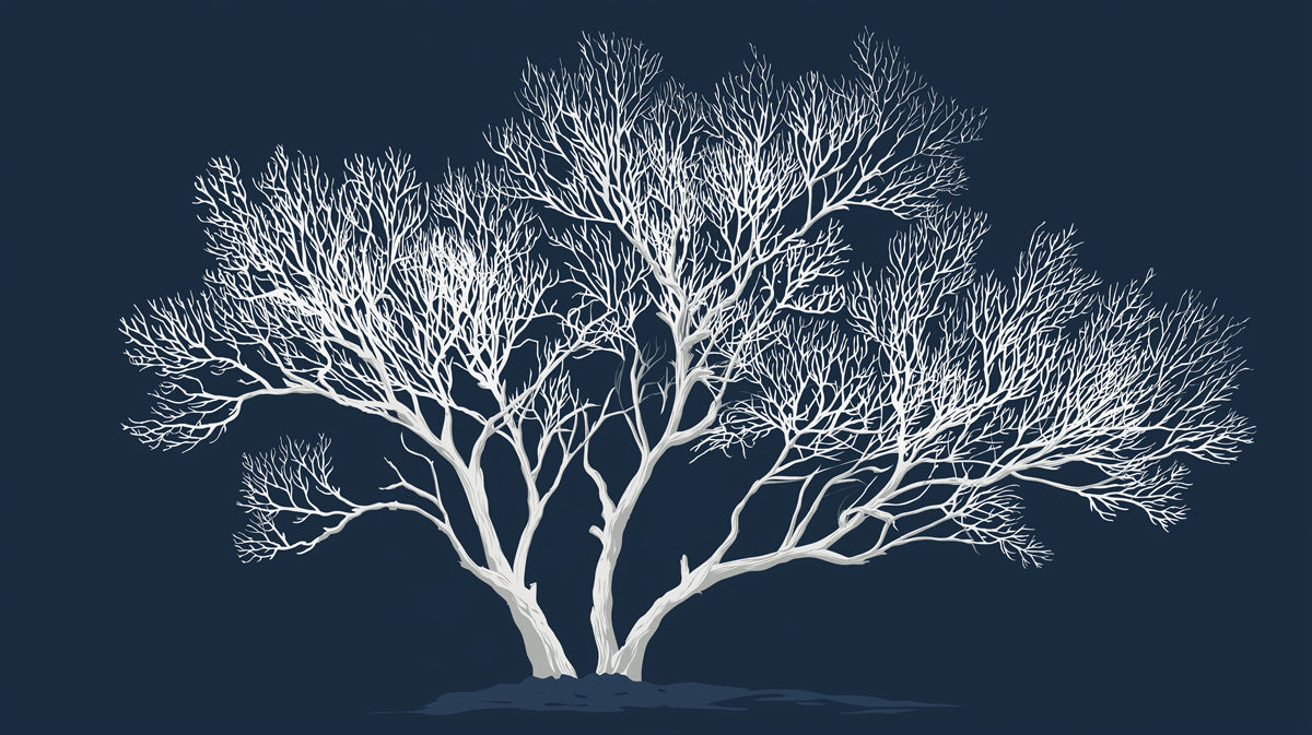 Abstract White Tree Mural Wallpaper | Modern Cyanotype Nature Art