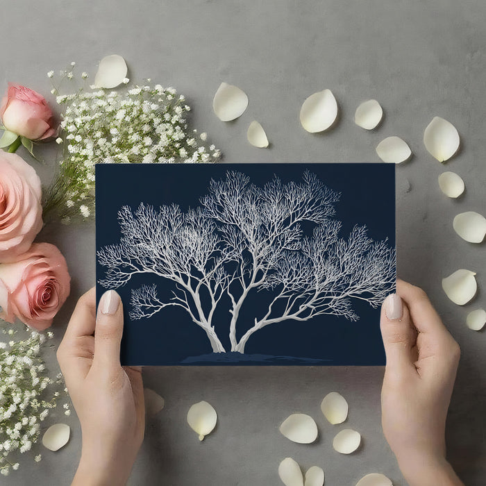 Abstract White Tree Mural Wallpaper | Modern Cyanotype Nature Art