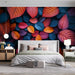Colorful Leaf Mural Wallpaper in Bedroom | Various Colors (Orange, Blue, Purple, etc.) Leaves -3