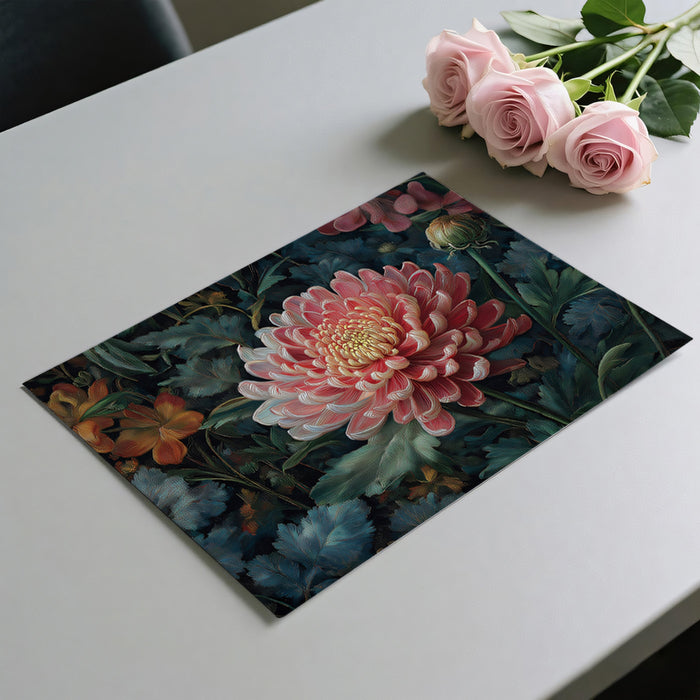 Elegant Chrysanthemum Painting Mural Wallpaper | Classic Floral Art with Dark Background