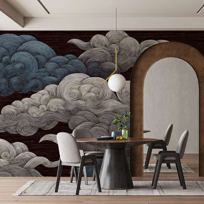 Abstract Swirling Clouds Mural Wallpaper | Textured Monochrome Sky Art