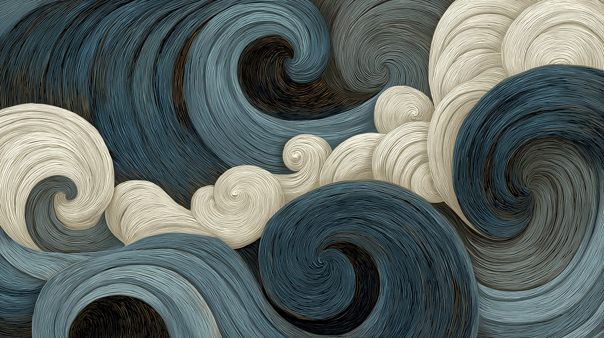 Abstract Swirling Waves Mural Wallpaper | Dynamic Monochrome Flowing Art
