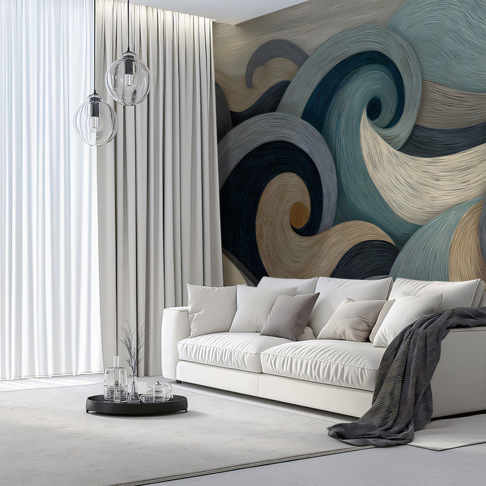 Abstract Earth-Toned Waves Mural Wallpaper | Dynamic Swirling Art
