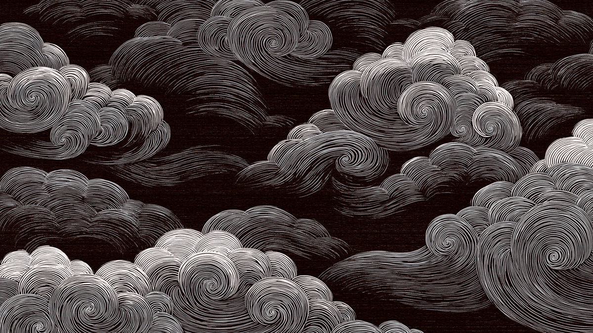Abstract Swirling Clouds Mural Wallpaper | Moody Monochrome Sky Art