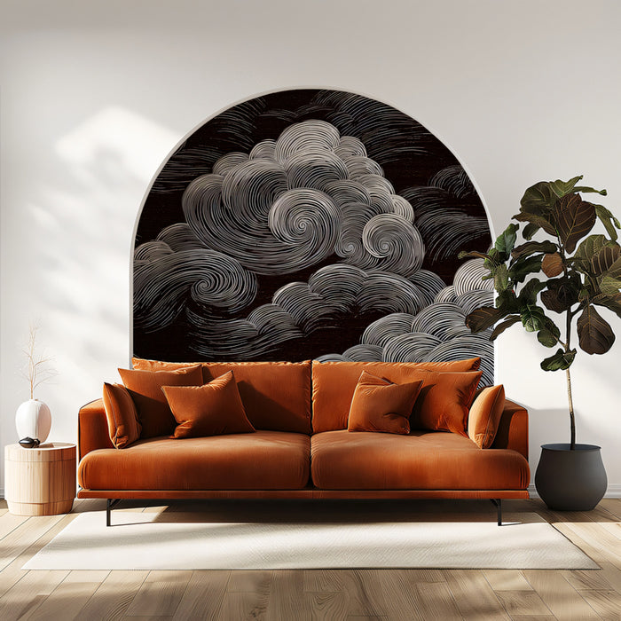 Abstract Swirling Clouds Mural Wallpaper | Moody Monochrome Sky Art
