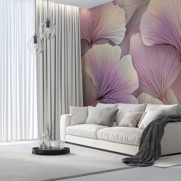 Abstract Pink Ginkgo Leaves Mural Wallpaper | Serene Watercolor Botanical Art