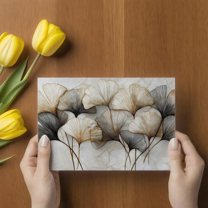 Abstract Metallic Ginkgo Leaves Mural Wallpaper | Luxurious Gold & Grey Floral Art