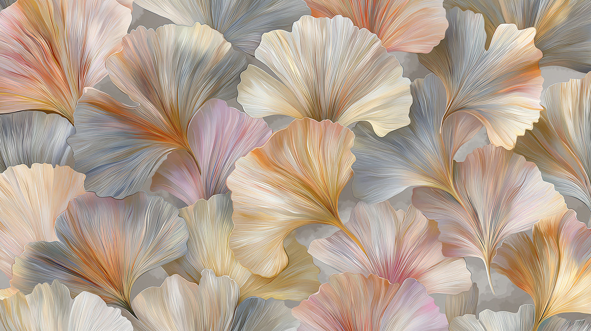 Abstract Pastel Ginkgo Leaves Mural Wallpaper | Serene Watercolor Botanical Art