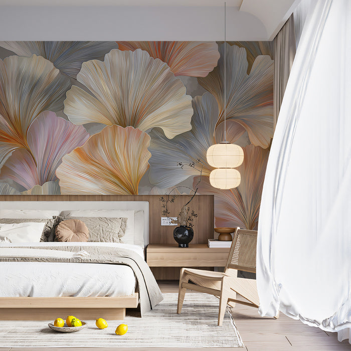 Abstract Pastel Ginkgo Leaves Mural Wallpaper | Serene Watercolor Botanical Art