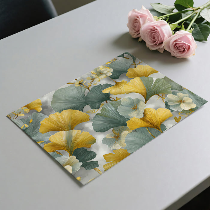 Abstract Ginkgo Floral Mural Wallpaper | Modern Botanical Art with Yellow & Grey Leaves