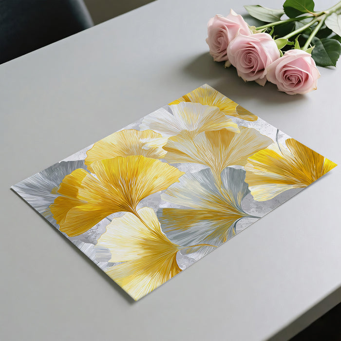 Abstract Golden Ginkgo Leaves Mural Wallpaper | Luxurious Gold & Grey Floral Art