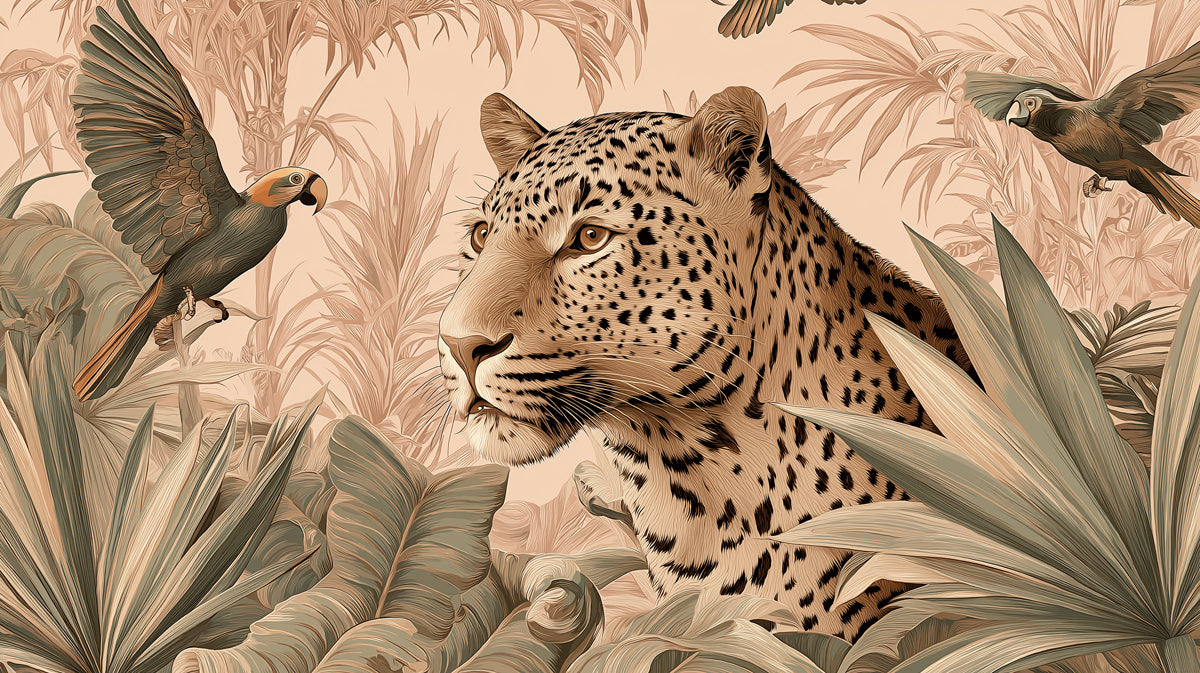 Serene Leopard in Jungle Mural Wallpaper | Classic Safari Wildlife Art