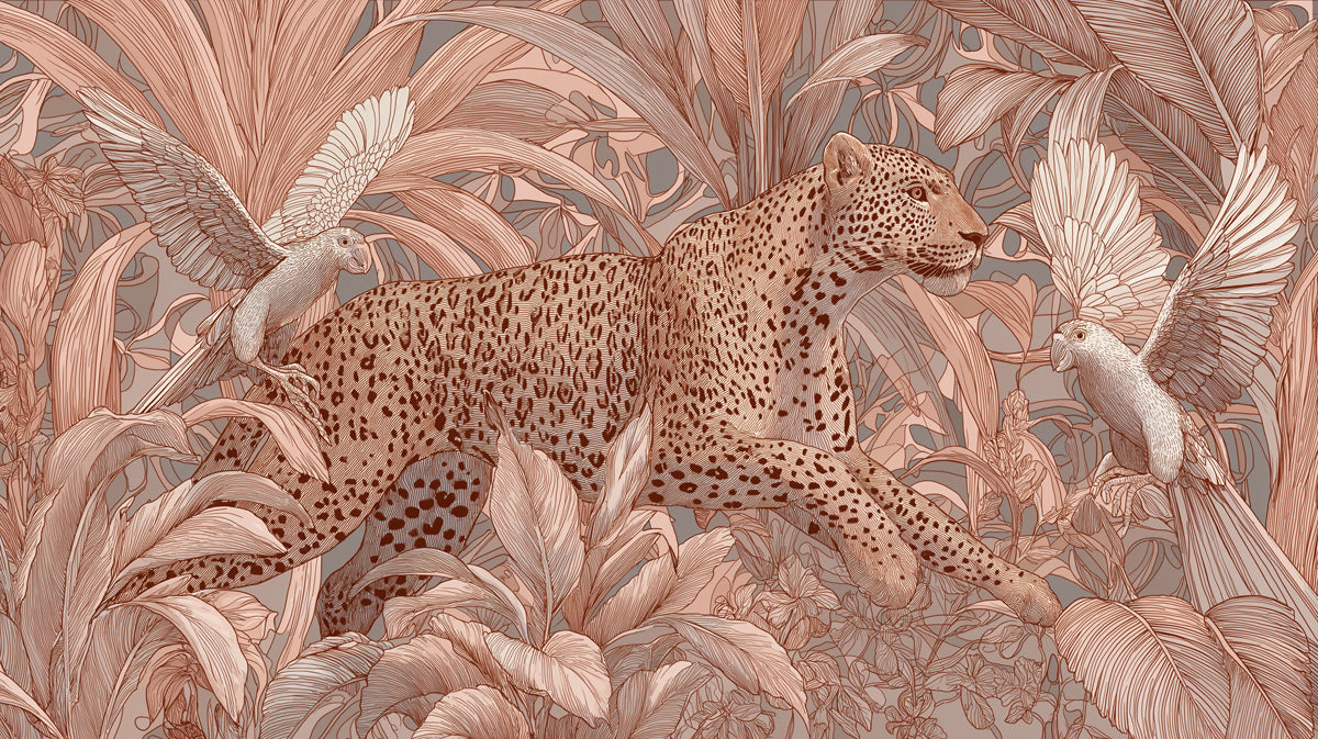 Ethereal Leopard in Jungle Mural Wallpaper | Dreamy Monochrome Safari Scene