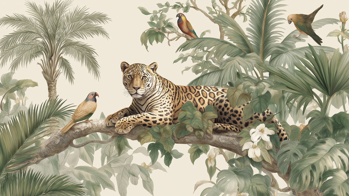 Majestic Leopard in Jungle Mural Wallpaper | Classic Safari Wildlife Art