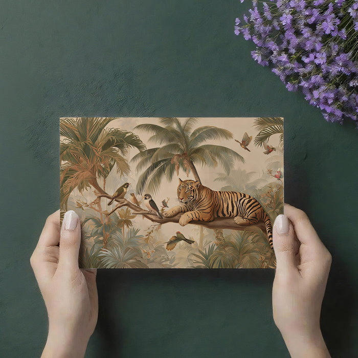 Serene Tiger in Jungle Mural Wallpaper | Classic Safari Wildlife Art with Birds