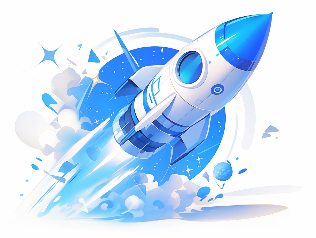 Astronaut and Rocket Mural Wallpaper in Child's Room | Blue, Purple, and Orange Astronaut and Rocket -1