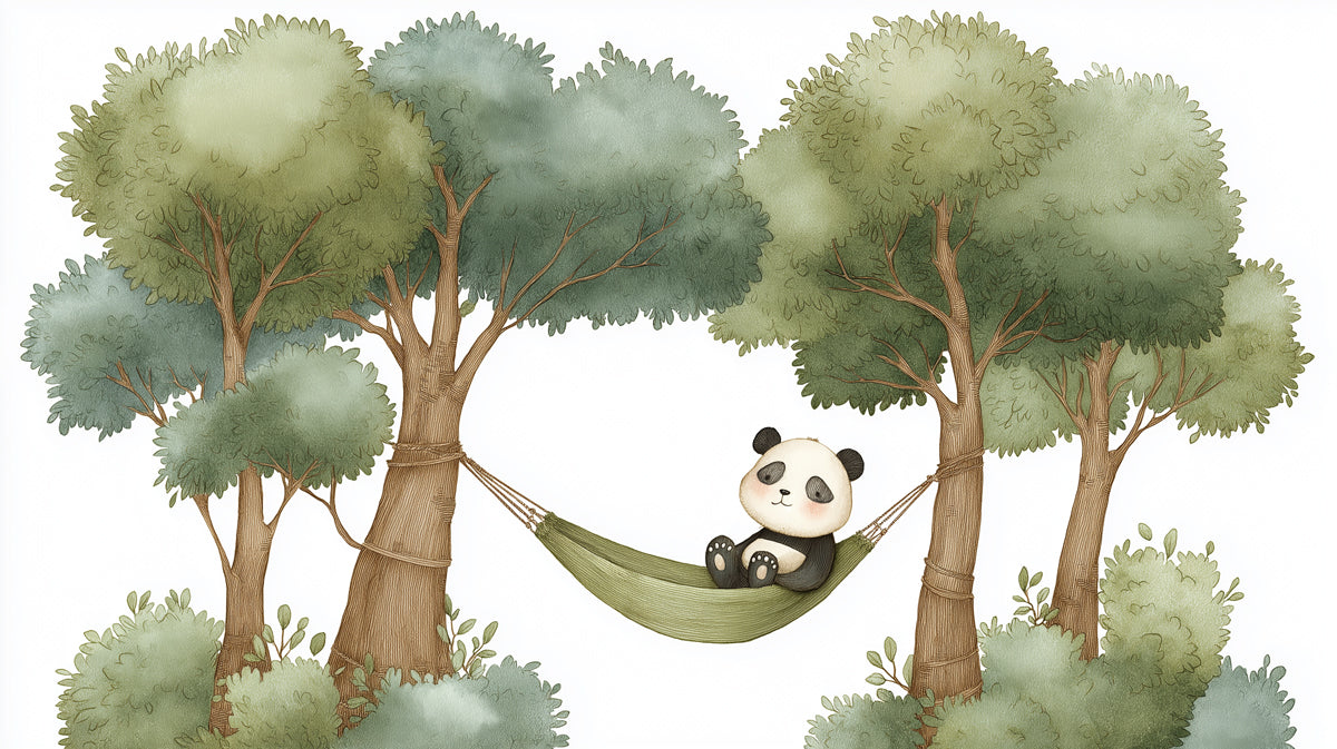Adorable Panda in Hammock Mural Wallpaper | Cute Woodland Animal Art