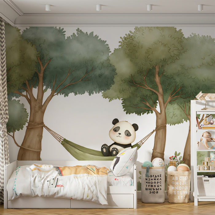 Adorable Panda in Hammock Mural Wallpaper | Cute Woodland Animal Art